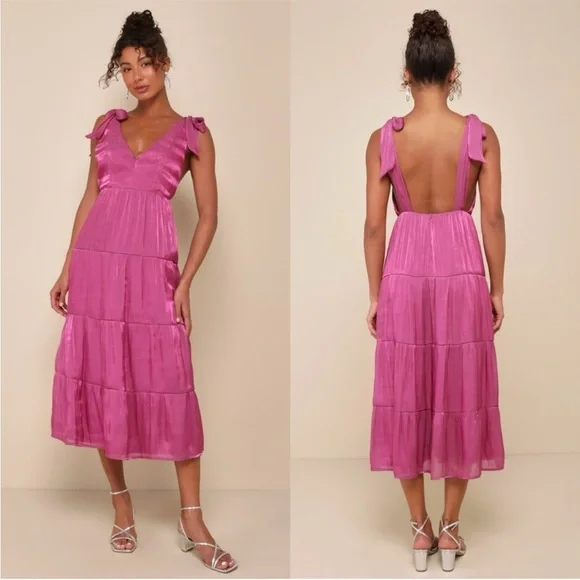 NWT Lulus magenta tiered dress - Picture 1 of 12